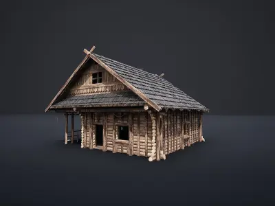 ENTERABLE MEDIEVAL SLAVIC HOUSE COTTAGE CABIN HUT VILLAGE PACK Low-poly 3D model
