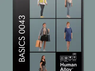 Low poly set of 3D women walking 3D model