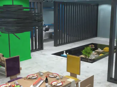 Dining room and Living room Interior floor plan for villa 3D model