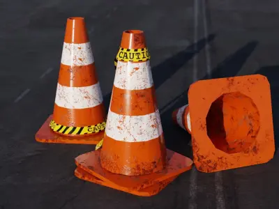 Lowpoly Traffic Cones Low-poly 3D model