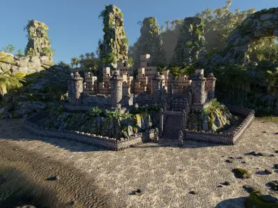 Island Castle Beach Scene 3D model