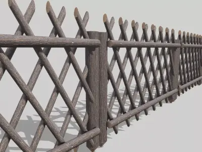 Modular Wooden Fence 3  Low-poly 3D model