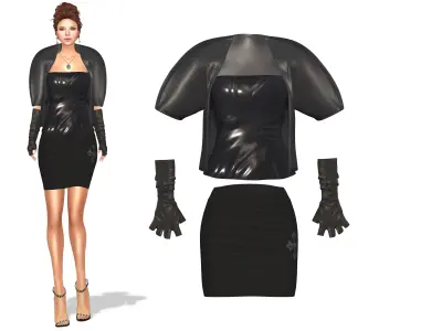 Black Leather Bolero Tube Top Skirt Gloves Full Outfit Low-poly 3D model
