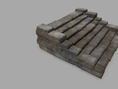 stairs 1 set of stone steps Low-poly 3D model