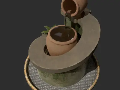 Fountain Lowpoly PBR sculpture with plant on top Low-poly 3D model