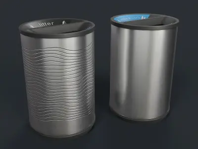 Street Trash Can 24 PBR Game Ready Low-poly 3D model