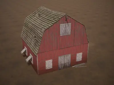 Barn Cattle Shed Farm Shelter Village Farmhouse With Interior  5 Low-poly 3D model