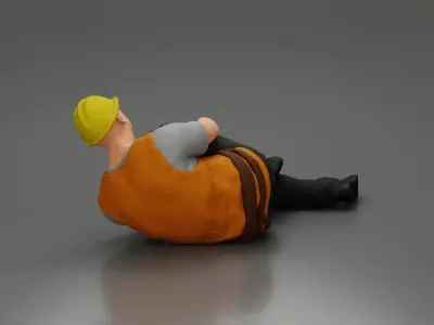 construction worker lying on the floor holding his injured leg 3D print model