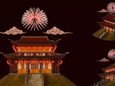 Chinese New Year Traditional 2 Stories Building  3D model