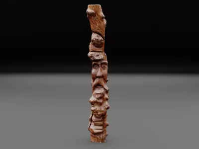 Wood sculpture old man 03 high-poly  3D model