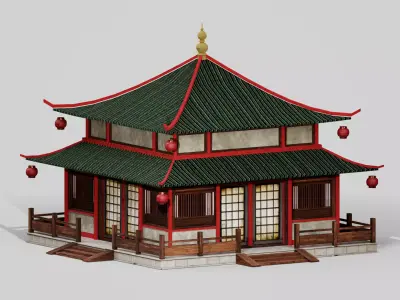 Asian Japanese Realistic Exterior Building Low-poly 3D model