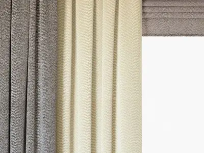 Curtains 26 Curtains with Tulle Herringbone Blackout Fabric 3D model