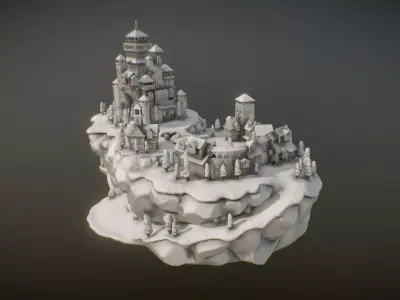 Medieval Village With Castle 3D print model