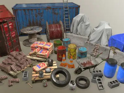 Construction - Building Site - Warehouse - Game Ready Prop Pack Low-poly 3D model