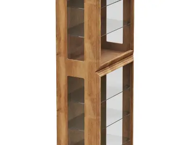Shelves wooden display cabinet with glass doors Low-poly 3D model