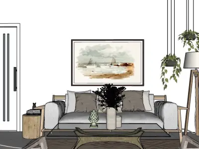 kitchen and living room 3D model