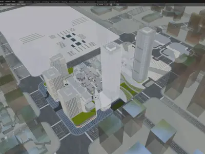 Modern Mixed-Use Commercial District 3D model