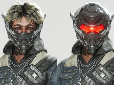 Cyberpunk Metalhead Character Low-poly 3D model