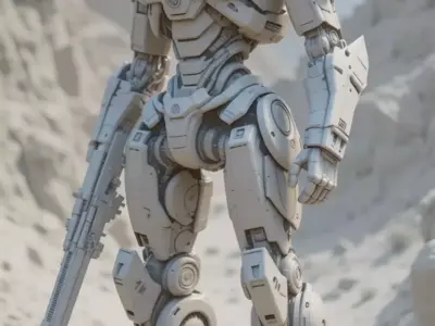 Desert Battle Mech 3D Model Robot Rifle Sci-Fi Armor Design Low-poly 3D model