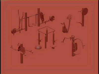 Comprehensive Outdoor Gym Equipment Set 3D model
