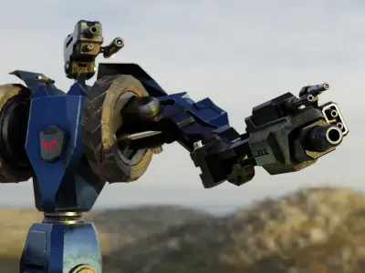 Science fiction Robot Fighter and Destroyer Animated Low-poly 3D model