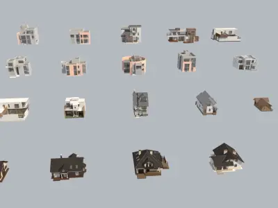 100 Cottage buildings 3D 3D model