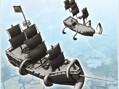 Large shipwrecked medieval sailboat with tentacles 1 - Pirate Ju 3D print model