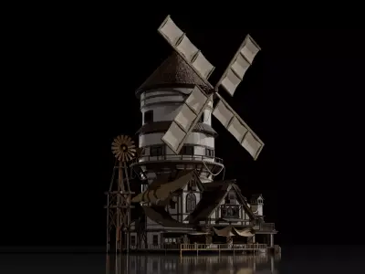 Medieval Old Windmill PBR 3D model