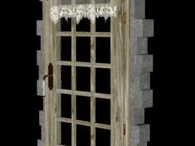 Rustic window with hinges Free 3D model