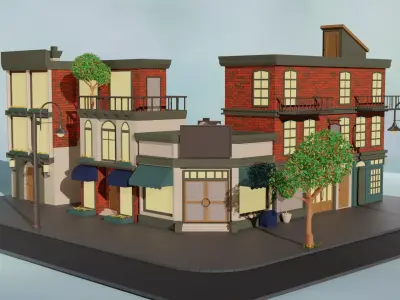 Cartoon city house 2 3D model Low-poly 3D model