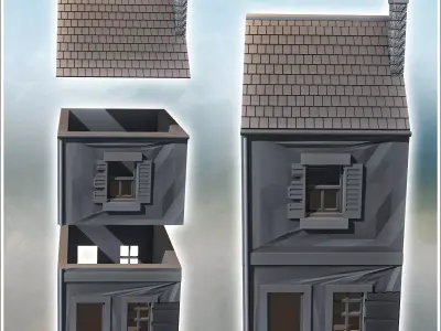 Multi-story house with damaged chimney and shutters 42 - Modern  3D print model