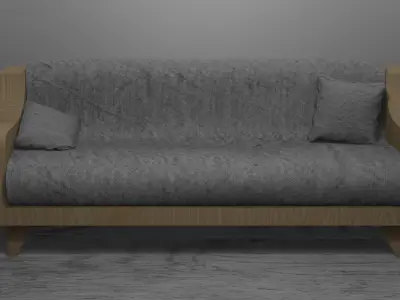 This 3D model represents an elegant wooden sofa 3D model