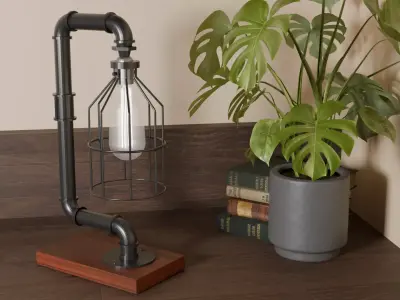 Industrial Pipe Fitting Lamp with Edison Style Bulb 3D model