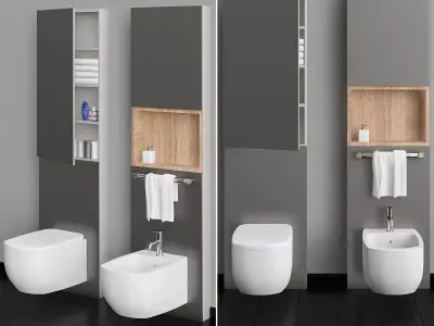 bathroom with two sinks and toilet 3D model