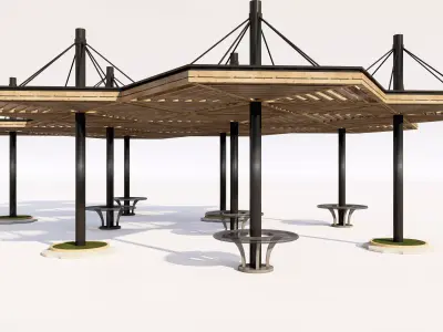 Modern Wood and Steel Pavilion Pergola Low-poly 3D model