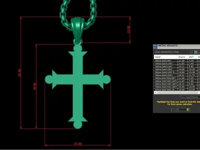 High Cross Pendant Light Gold 18K 3CP051 3D model