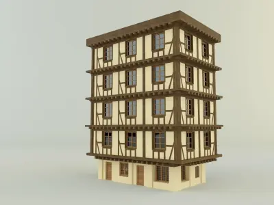 model houses 3 tall building with windows and balconies 3D model