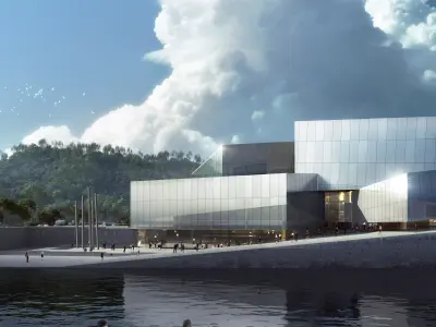 Waterfront Cultural Park With Green Roof Pavilions 3D model