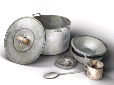 Old metal iron set tableware da1 Low-poly 3D model