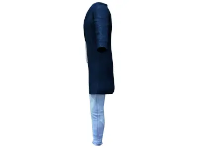 Long Felt Coat With Optional Sweatshirt Under and Jeans Outfit Low-poly 3D model