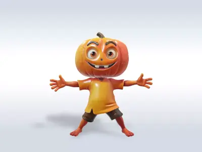 Cheerful Pumpkin Boy Character 3D Model 3D model