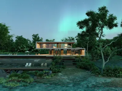 Folding modern architecture beach house Revit Rocks underground 3D model