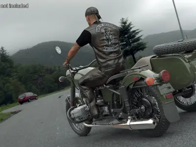  Classic Retro Motorcycle with Sidecar and Rider 