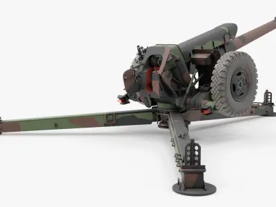  Camouflage Field Howitzer In Combat Position 