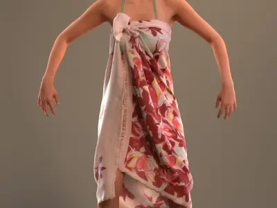 Rigged lady in vacation or beach clothing Low-poly 3D model