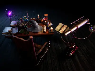 Wizard Table Props  30 Assets Low-poly 3D model