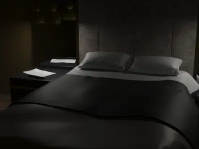 Bedroom with wooden floor and bed 3D model