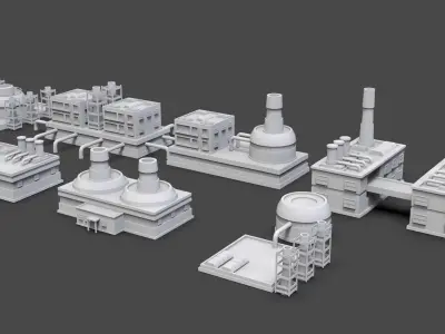 Low Poly 10 Industrial Buildings Mini Pack 7 - Untextured Low-poly 3D model