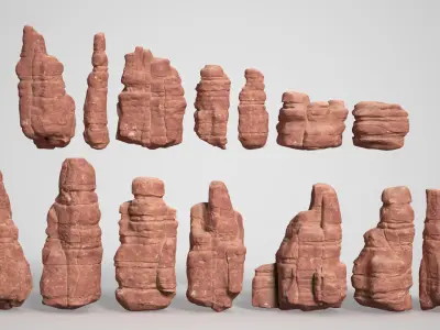 14 Sandstone Columns Desert - 241025 Low-poly 3D model