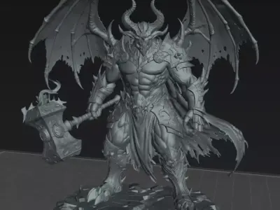 Imposing Demon with Mace STL  DnD Tabletop Miniature 3D Print 3D print model